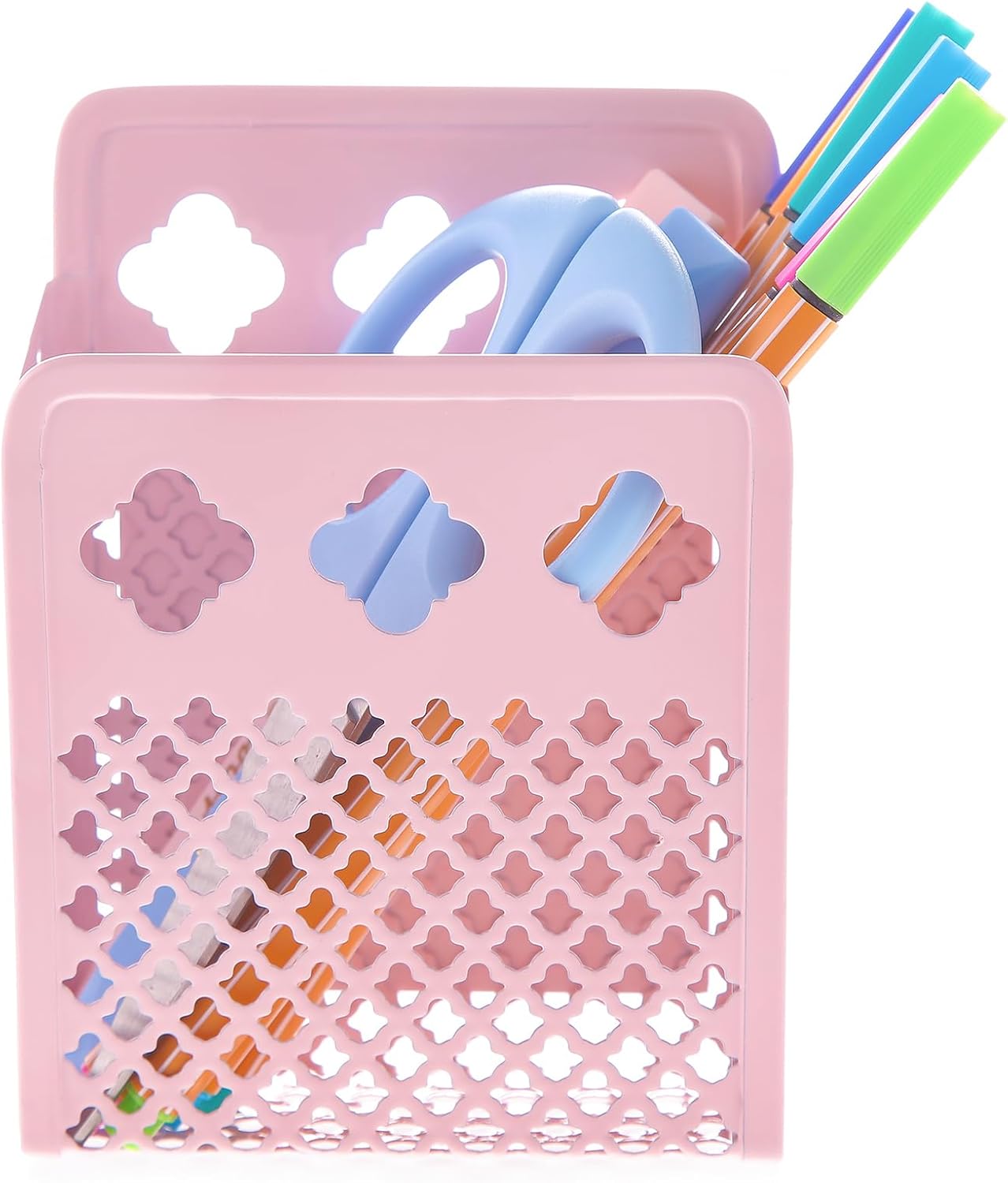 Magnetic Pen Holder, Mesh Metal Strong Magnet Dry Erase Marker Holder Pencil Organizer Small Items Basket for Refrigerator, Whiteboard, Locker Accessories-Pink
