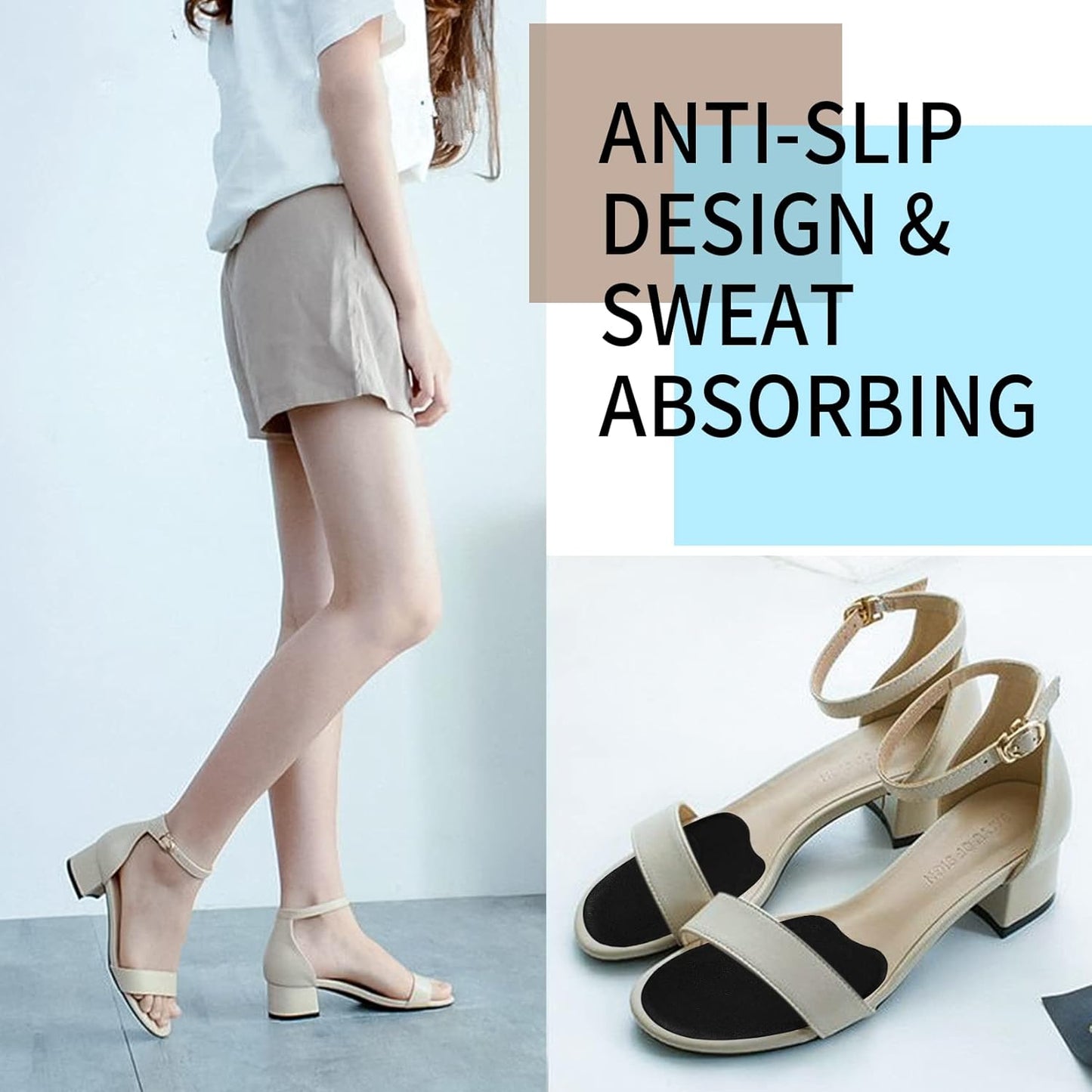 4 Pairs Forefoot Cushion Inserts for Women Shoes,Non-Sliding Insole Pads for Open Toe Heel Pads Inserts for Too Big Shoe,No Slip Heel Grips Liners Pads for Loose Shoe,Ball of Foot Cushions