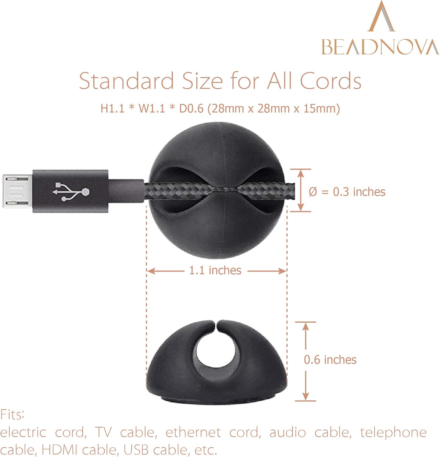 Cable Clips Cord Organizer Cable Management Wire Cord Holder 1 Slots Adhesive Wire Holder for Car Charging Accessory PC Office Home (Black, 8 pcs)