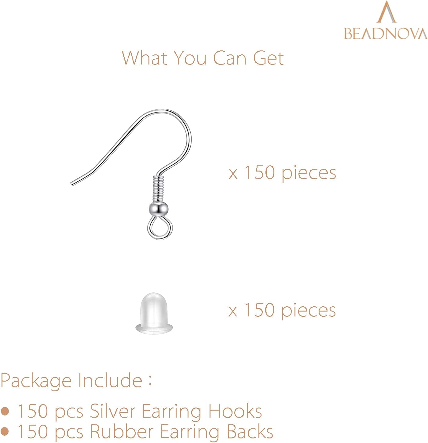 Fish Hook Earring Hooks 150pcs Earring Findings with Backs for Ear Wire Supplies Ear Post Making DIY (150pcs Silver Earrwires and 150 pcs Backs, Total 300pcs)