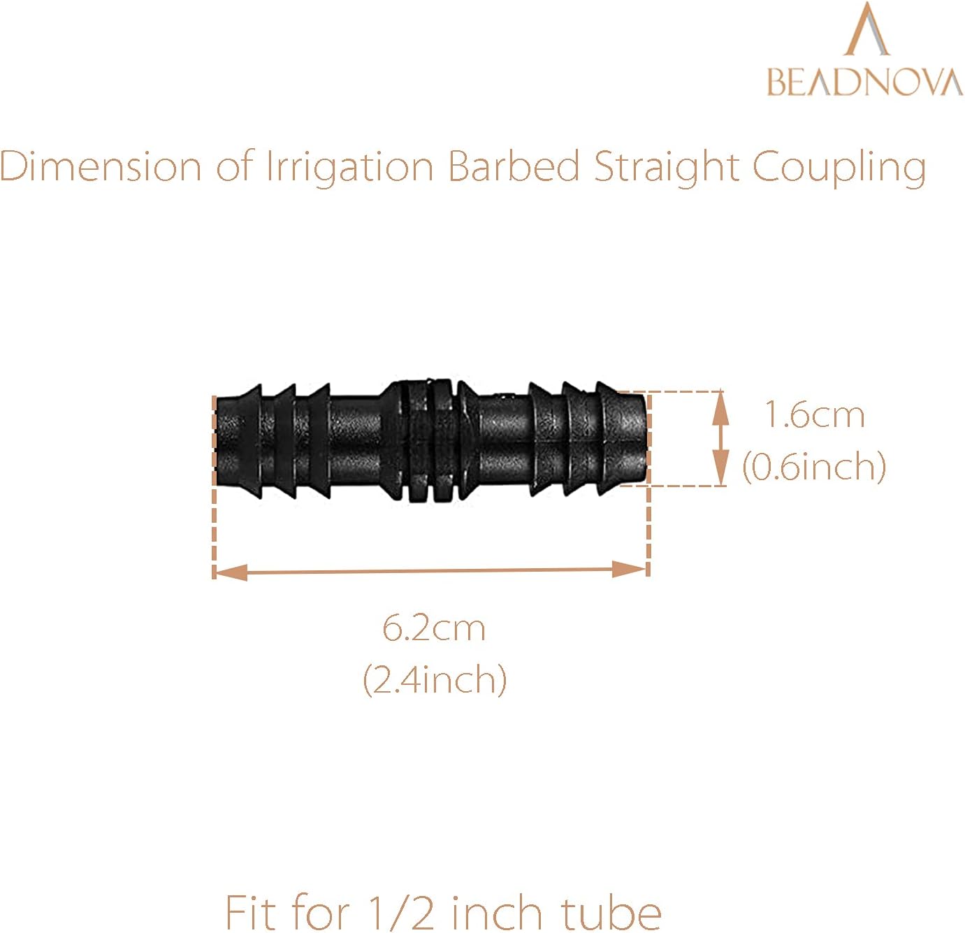 Drip Irrigation Parts 10 Pcs 1/2 Inch Barbed Straight Couplings Fittings Drip Line Connectors for 1/2 Inch Irrigation Tubing Garden Watering System (10pcs)