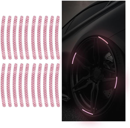 20PCS Car Wheel Stripe Reflective Stickers, Car Wheel Night Safety Warning Stickers Anti-Scratch Reflective Rim Stickers, Car Wheel Safety Decorative Decals for Motorcycles, Bicycles (Light Pink)