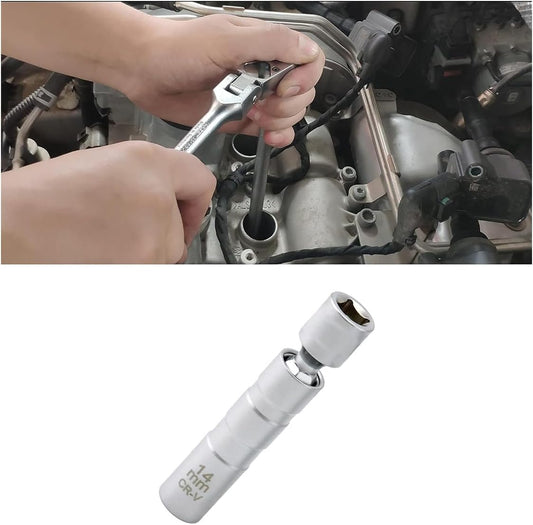 14mm Magnetic Swivel Spark Plug Socket, Thin Wall 3/8 Inch Drive 12-Point Standard Spark Plug Socket Removal Tool 360-degree Rotation, Suitable for Most Car Models