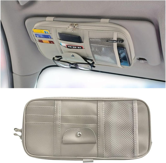 Car Sun Visor Organizer - Sunglasses Holders with Multi-Pocket Net Zippers, SUV Storage Pouch Holder