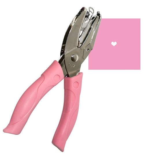 Handheld Hole Paper Punch Puncher for Craft Paper Tags Clothing Ticket DIY Scrapbook Tool, with Pink Soft Handheld Grip (Heart Shaped 1/4 inch)