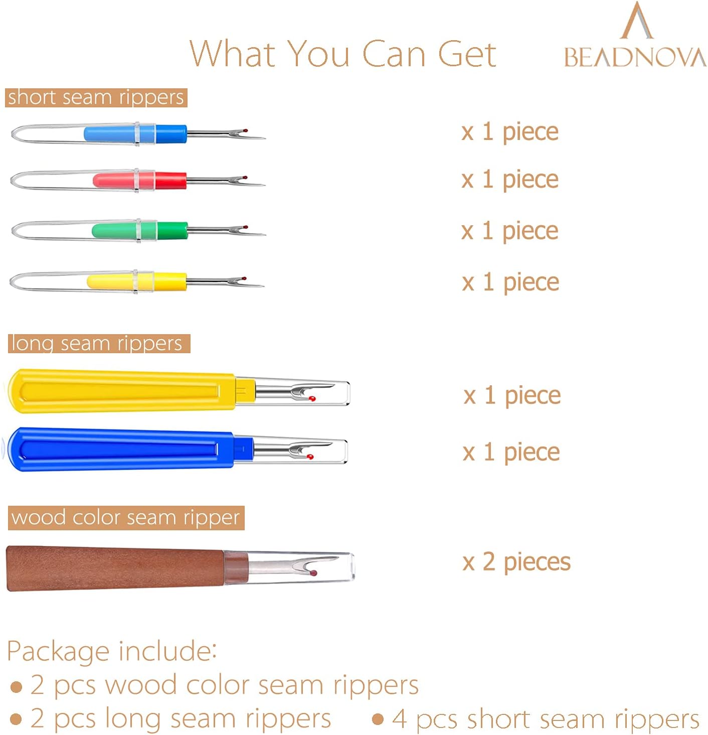 Seam Ripper 8pcs Thread Cutter Stitch Remover Small and Large Thread Remover Stitch Eraser Tag Ripper for Clothes Crafting Embroidery (3 Styles)