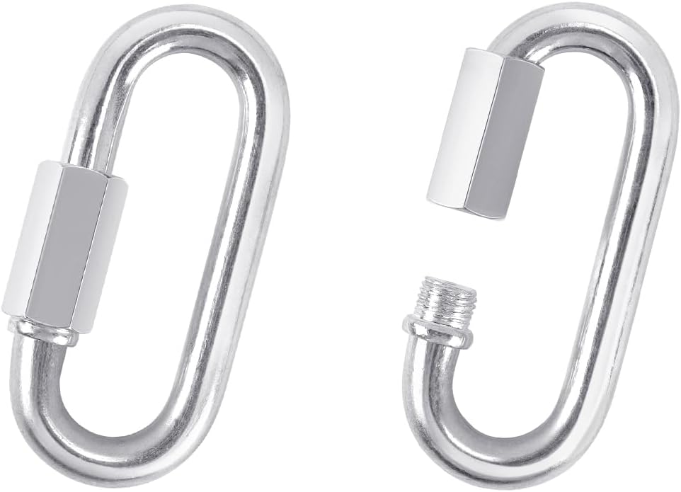 2 Pack M6 D-Shape Silver Stainless Steel Screw Lock Carabiner, Chain Hooks for Outdoor Traveling Equipment, Connecting Hammock (M6-2.2 Inch / 5.6 cm)