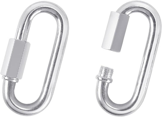 2 Pack M6 D-Shape Silver Stainless Steel Screw Lock Carabiner, Chain Hooks for Outdoor Traveling Equipment, Connecting Hammock (M6-2.2 Inch / 5.6 cm)