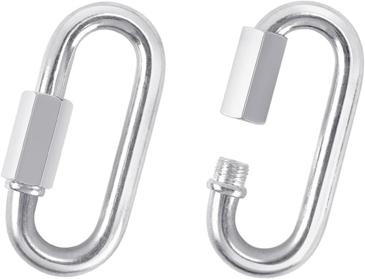 2 Pack M8 D-Shape Silver Metal Screw Lock Carabiner, Chain Hooks for Outdoor Traveling Equipment, Connecting Hammock