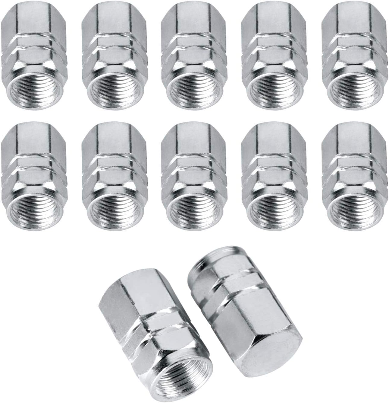 Valve Stem Caps Aluminum Chrome Caps for Tires Valve (12pcs Pack,Silver)