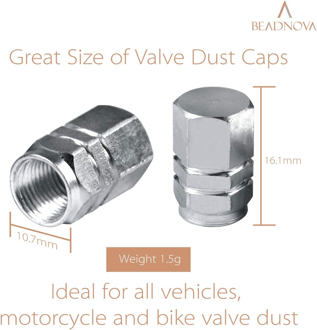 Valve Stem Caps Aluminum Chrome Caps for Tires Valve (12pcs Pack,Silver)