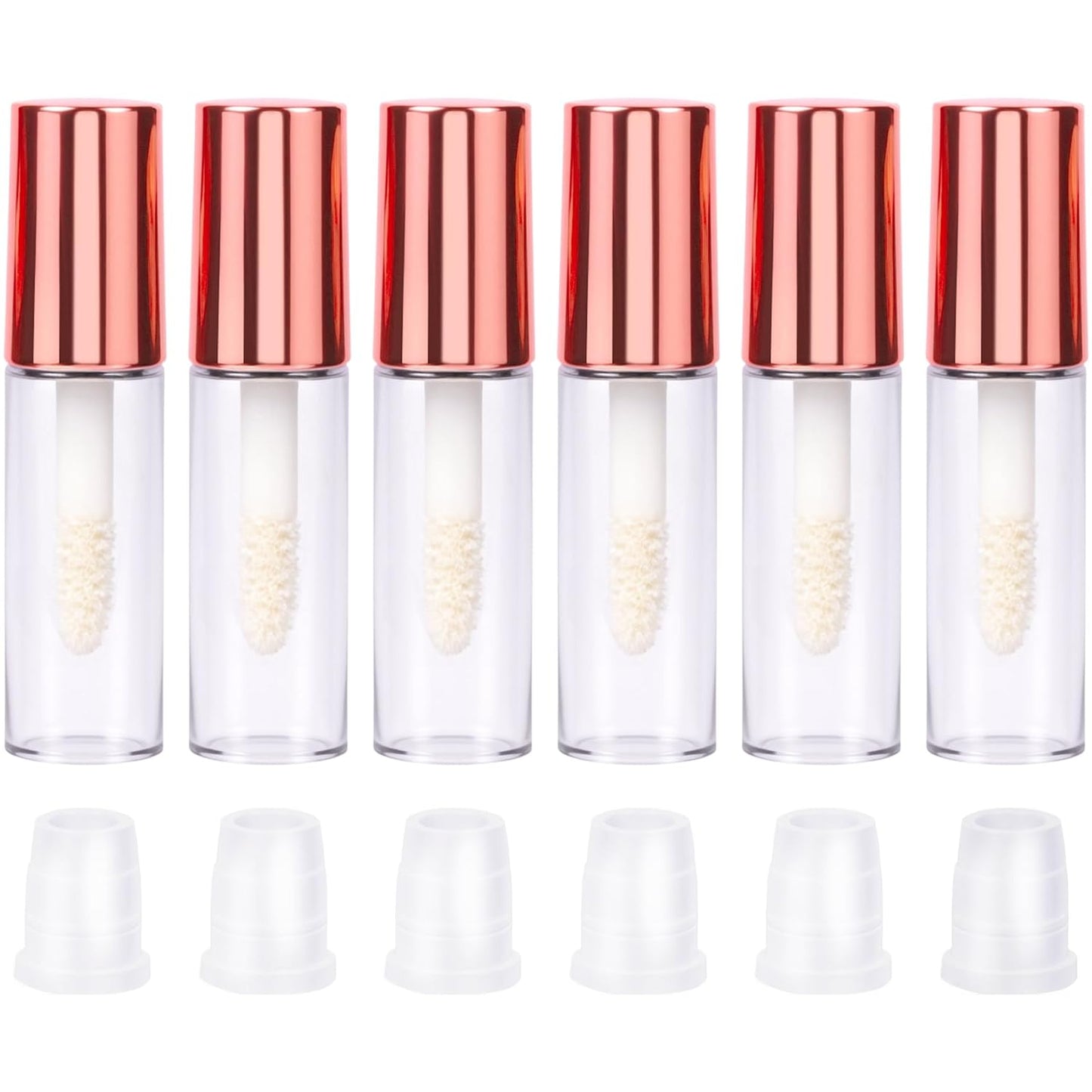 6pcs 1.2ml Lip Gloss Tubes, Refillable Empty Lipstick Tubes with Wand, Mini Clear Plastic Lip Balm Gloss Containers for Travel Samples DIY Makeup- Rose Gold