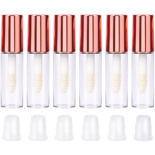 6pcs 1.2ml Lip Gloss Tubes, Refillable Empty Lipstick Tubes with Wand, Mini Clear Plastic Lip Balm Gloss Containers for Travel Samples DIY Makeup- Rose Gold