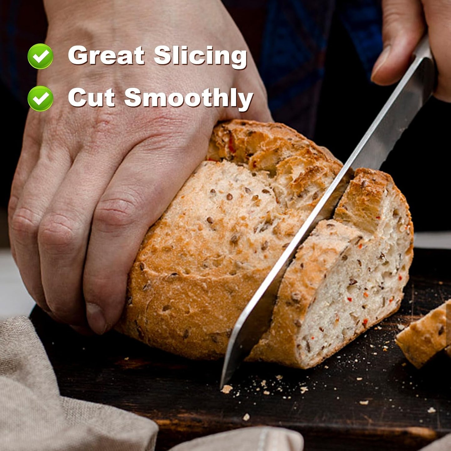 Serrated Bread Knife, Pastry-Slicer - 10 Inch/24CM Blade,One-Piece Stainless Steel Design,Best Knives for Slicing Bread, Bagels, Cake