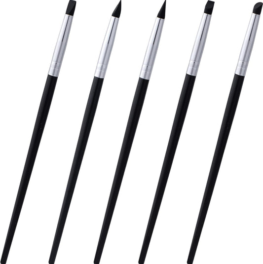 5pcs Silicone Paint Brush, Flexible Sculpting Shapers Brushes, Professional 5 Shape Tip Paint Pens DIY Tools for Painting Carving Pottery Clay Nail Art Handicraft- Black
