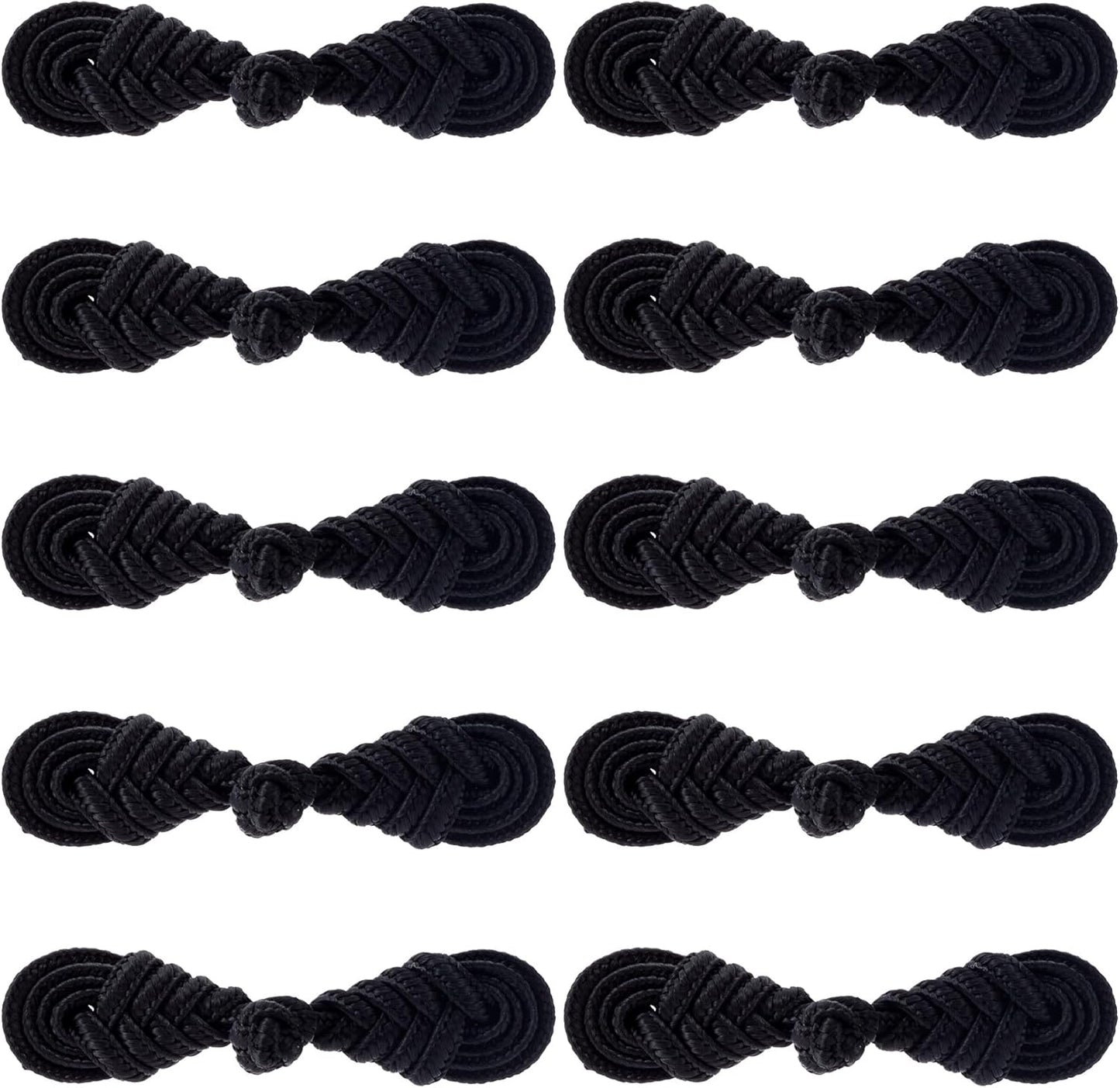10 Pairs Black Chinese Closure Buttons, Handmade Frog Closures for Clothing, Sewing Buttons Fasteners for Dress Cheongsam Tang Suit Coats Costumes Scarf Cloak