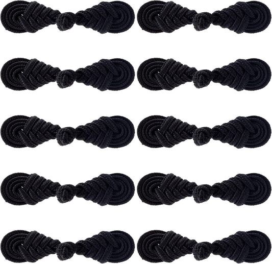 10 Pairs Black Chinese Closure Buttons, Handmade Frog Closures for Clothing, Sewing Buttons Fasteners for Dress Cheongsam Tang Suit Coats Costumes Scarf Cloak