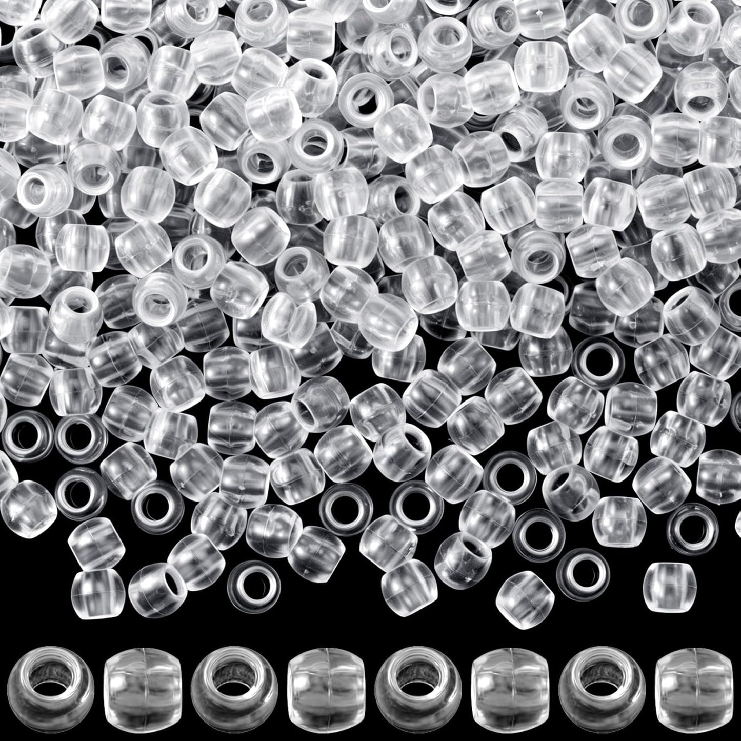 150pcs Clear Hair Beads for Braids, Plastic Loc Dreadlock Large Hole Pony Beads, Crystal Hair Bead Assortments Decoration for Jewelry Making Bracelets Necklaces DIY Crafts- 0.47x0.39in