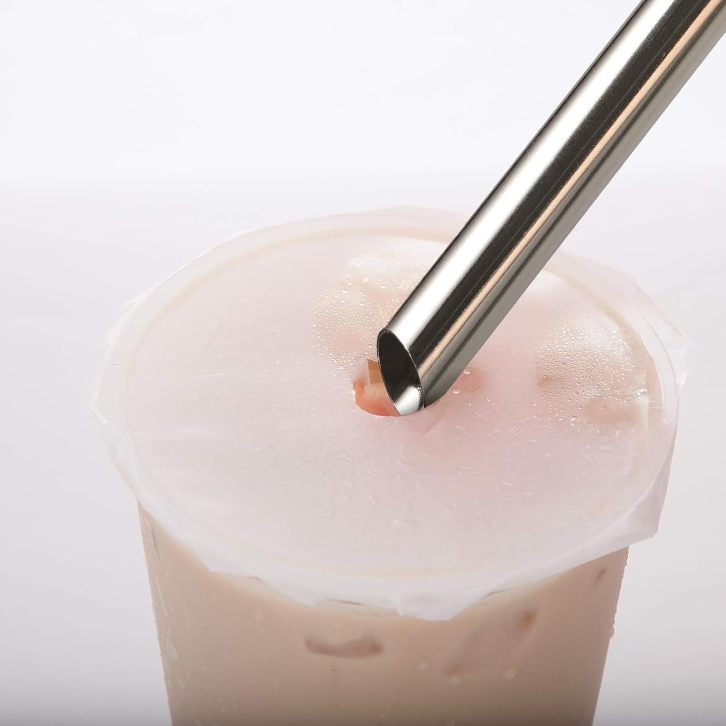 [Angled Tips] 2 Pcs Jumbo Reusable Bubble Tea Straws & Smoothie Straws, 0.5" Wide Stainless Steel Straw, Metal Straw for Boba, Tapioca Pearl, Milkshakes,Smoothies | 1 Cleaning Brush & 1 Case