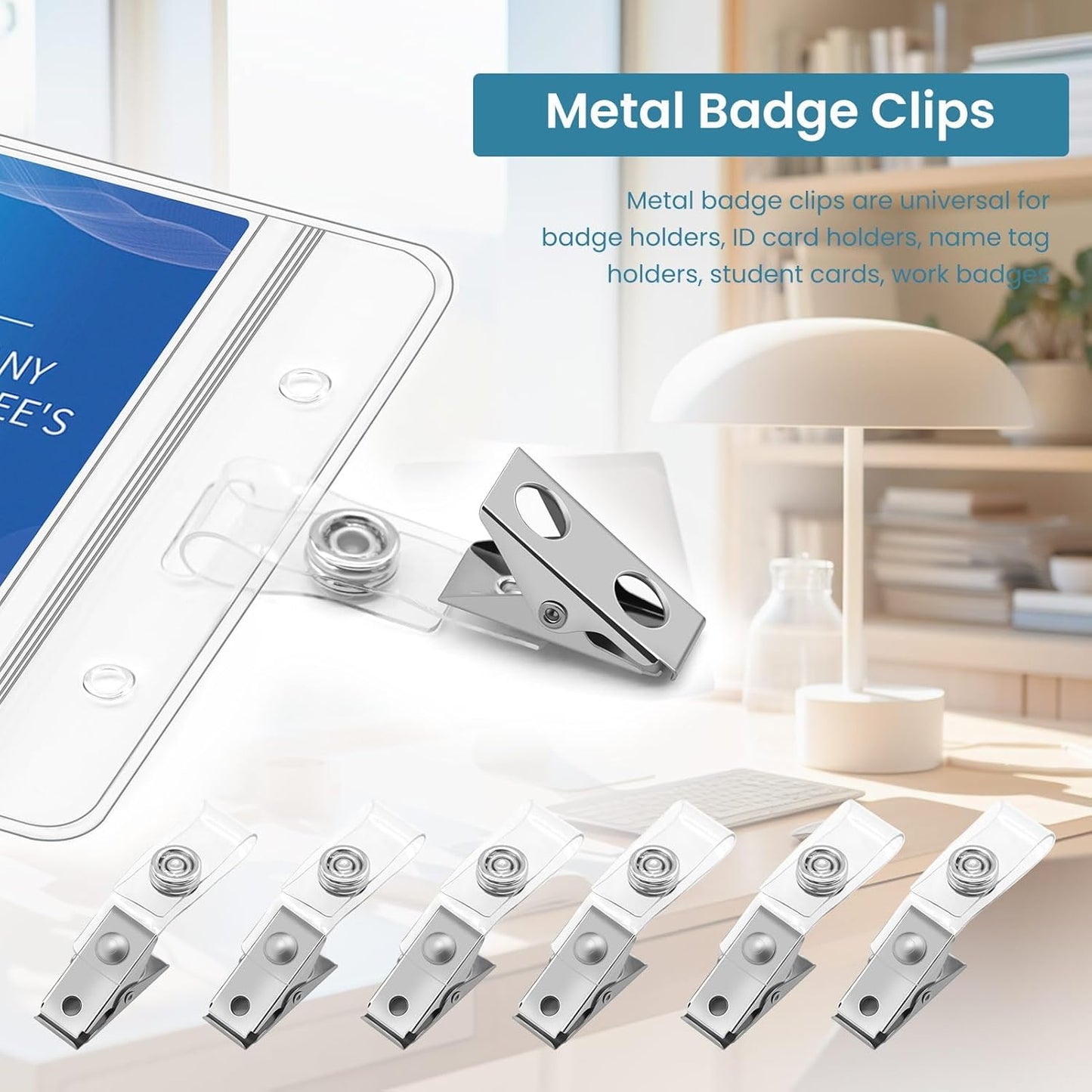 30 Pcs Metal Badge Clips with Clear PVC Straps ID Strap Clip Double Holes Badge Holder Clips ID Clip for Badges, Work Badges