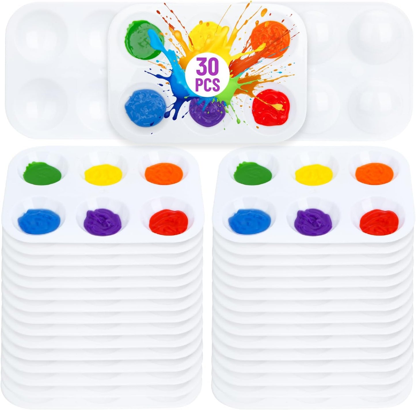 - Plastic Paint Palette, 30 Pack, 6 Wells, White Rectangular Paint Tray Palette for Painting, DIY Craft
