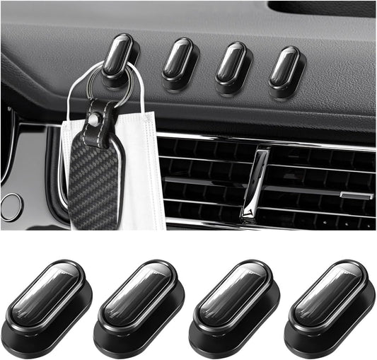 4 PCS Car Mini Hooks, Self-Adhesive Multifunctional Hanging Car Storage Hooks on Dashboard, Universal Vehicle Hook Stickers for Keys Mask Charging Cable, Car Accessories (Glossy)