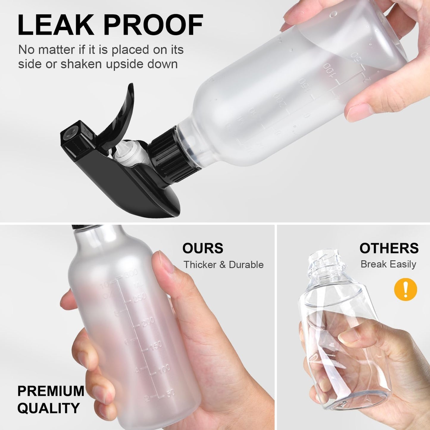 Spray Bottles 2 Pack, 10 Oz, Mist & Stream, Heavy Duty Spraying Empty Water Sprayer Bottle, BPA Free Plastic Refillable Containers for Cleaning Solutions, Planting, Hair with Measurement