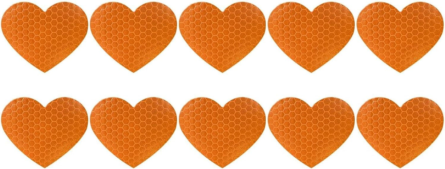 10 PCS Heart Vinyl Stickers for Car, High Intensity Reflective Decals Auto Night Safety Stickers, Waterproof Anti-Scratch Heart-Shaped Warning Decals for Car Truck SUV (Orange)