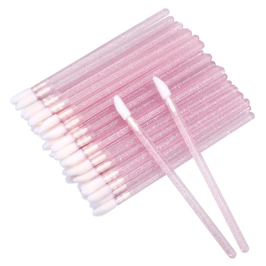 100PCS Glitter Crystal Lip Brush, Disposable Lip Brushes, Lip Gloss Applicators,Lip Gloss Wands Applicator Perfect Makeup Tool Kits (Pink)