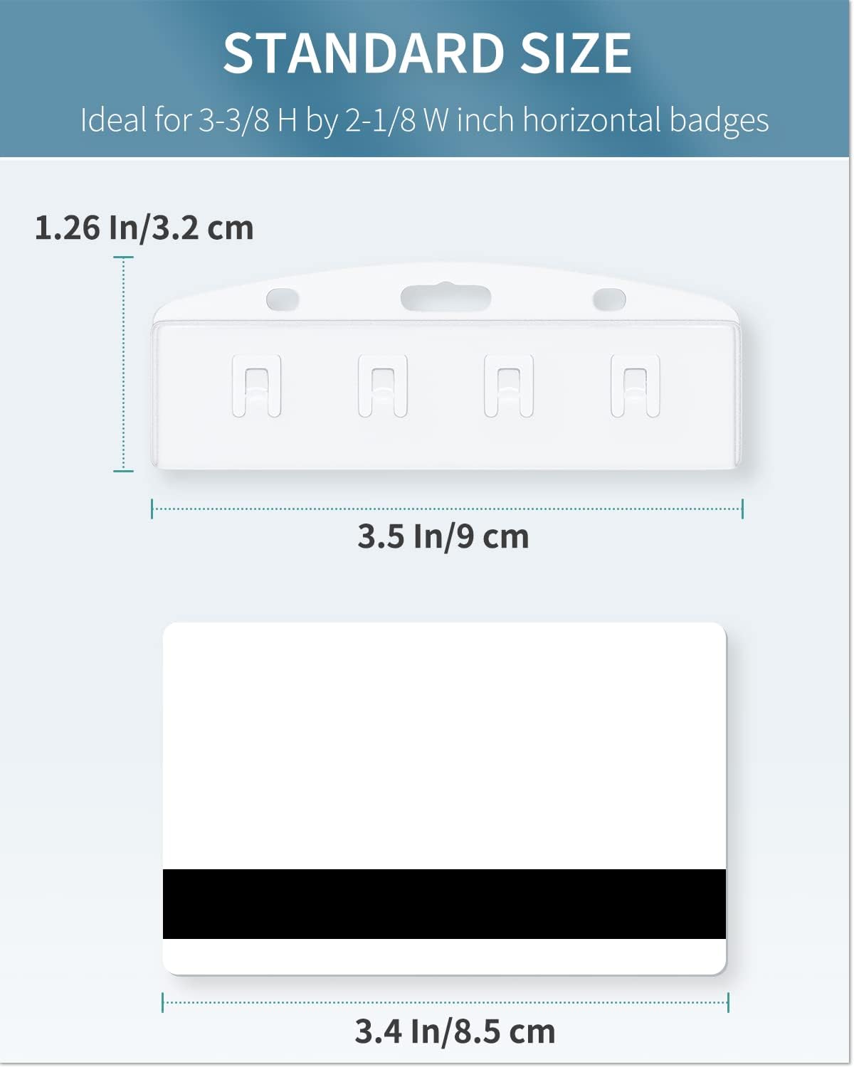 2 Pack Horizontal Half Card Badge Holders with Grippers Hard Transparent Protectors Sleeves Frosted Pouches for POS Magnetic Swipe Cards IDs Credit Cards and Passes
