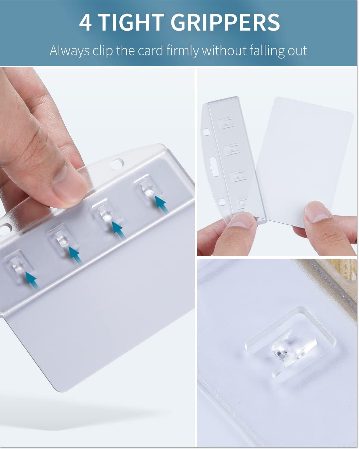 2 Pack Horizontal Half Card Badge Holders with Grippers Hard Transparent Protectors Sleeves Frosted Pouches for POS Magnetic Swipe Cards IDs Credit Cards and Passes