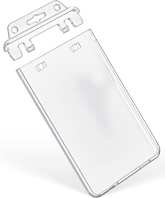 2 Pack Permanent Locking ID Badge Holder for Less Frequently Used Cards Vertical Hard Plastic Case Clear Card Protector Pouch for Passes Access Cards Student IDs Proximity RFID Key Cards