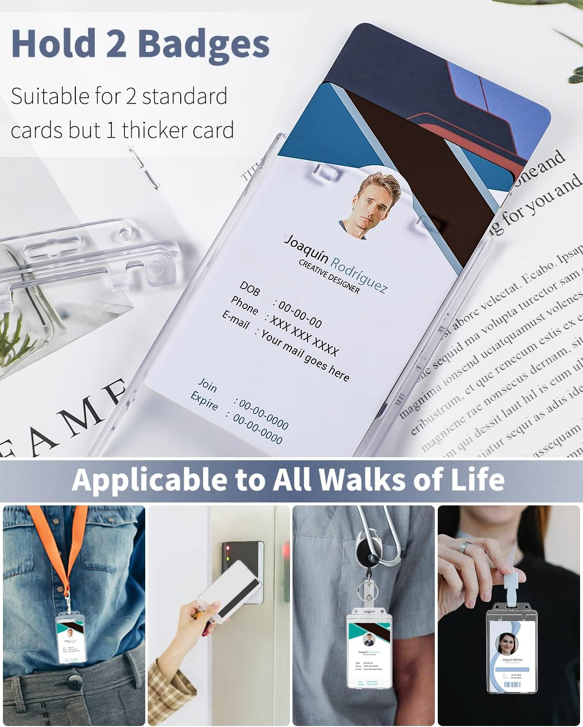 2 Pack Permanent Locking ID Badge Holder for Less Frequently Used Cards Vertical Hard Plastic Case Clear Card Protector Pouch for Passes Access Cards Student IDs Proximity RFID Key Cards