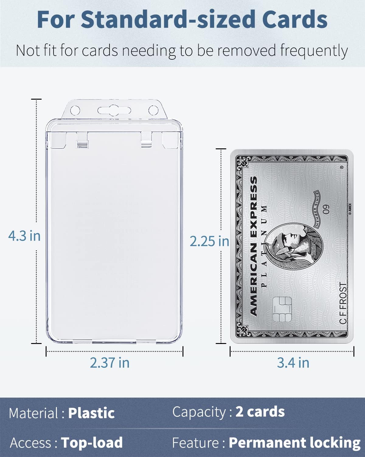 2 Pack Permanent Locking ID Badge Holder for Less Frequently Used Cards Vertical Hard Plastic Case Clear Card Protector Pouch for Passes Access Cards Student IDs Proximity RFID Key Cards