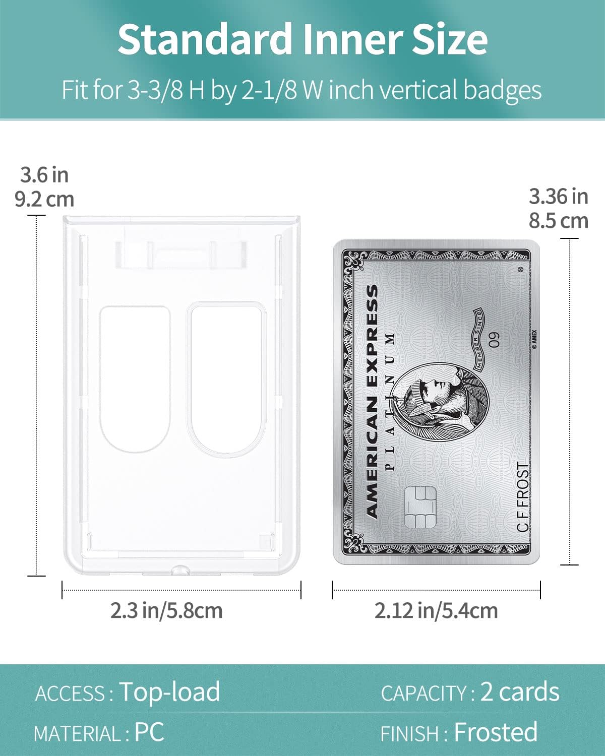 5 Pack Vertical 2-Card Badge Holder Hard Frosted Plastic Case with Thumb Slots Card Protector Pouch with UV Protection for Offices Schools IDs Credit Cards Driver’s Licenses and Passes