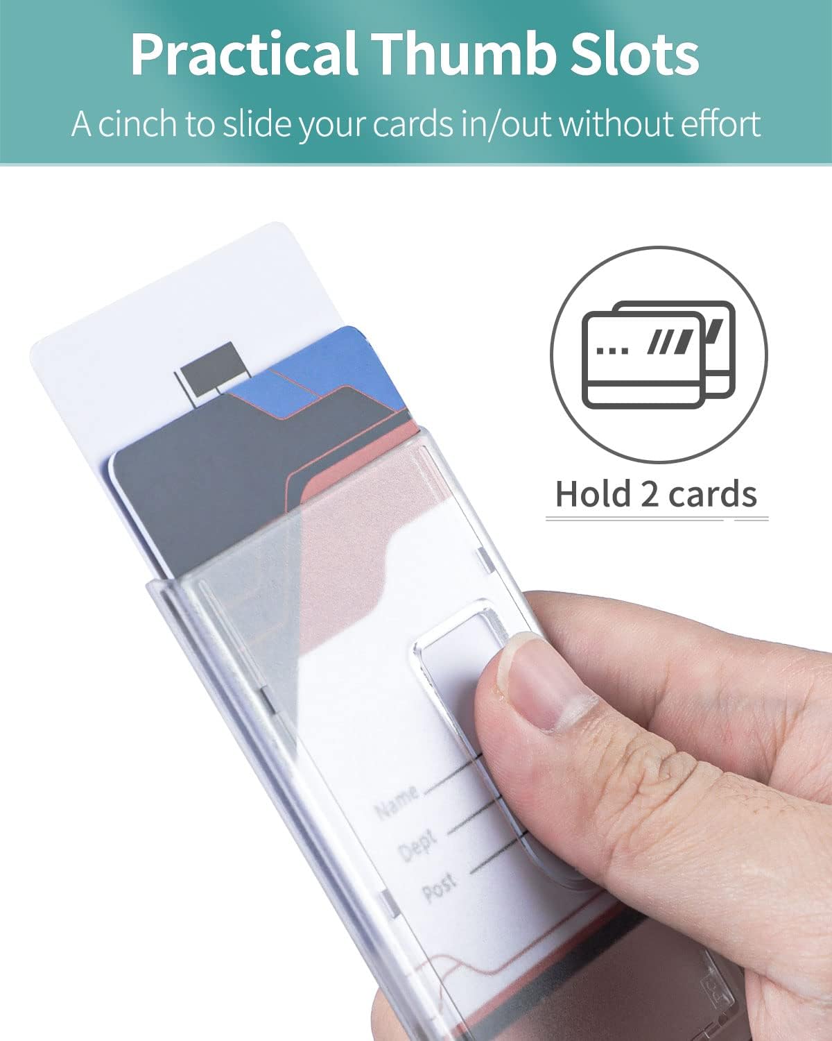 5 Pack Vertical 2-Card Badge Holder Hard Frosted Plastic Case with Thumb Slots Card Protector Pouch with UV Protection for Offices Schools IDs Credit Cards Driver’s Licenses and Passes