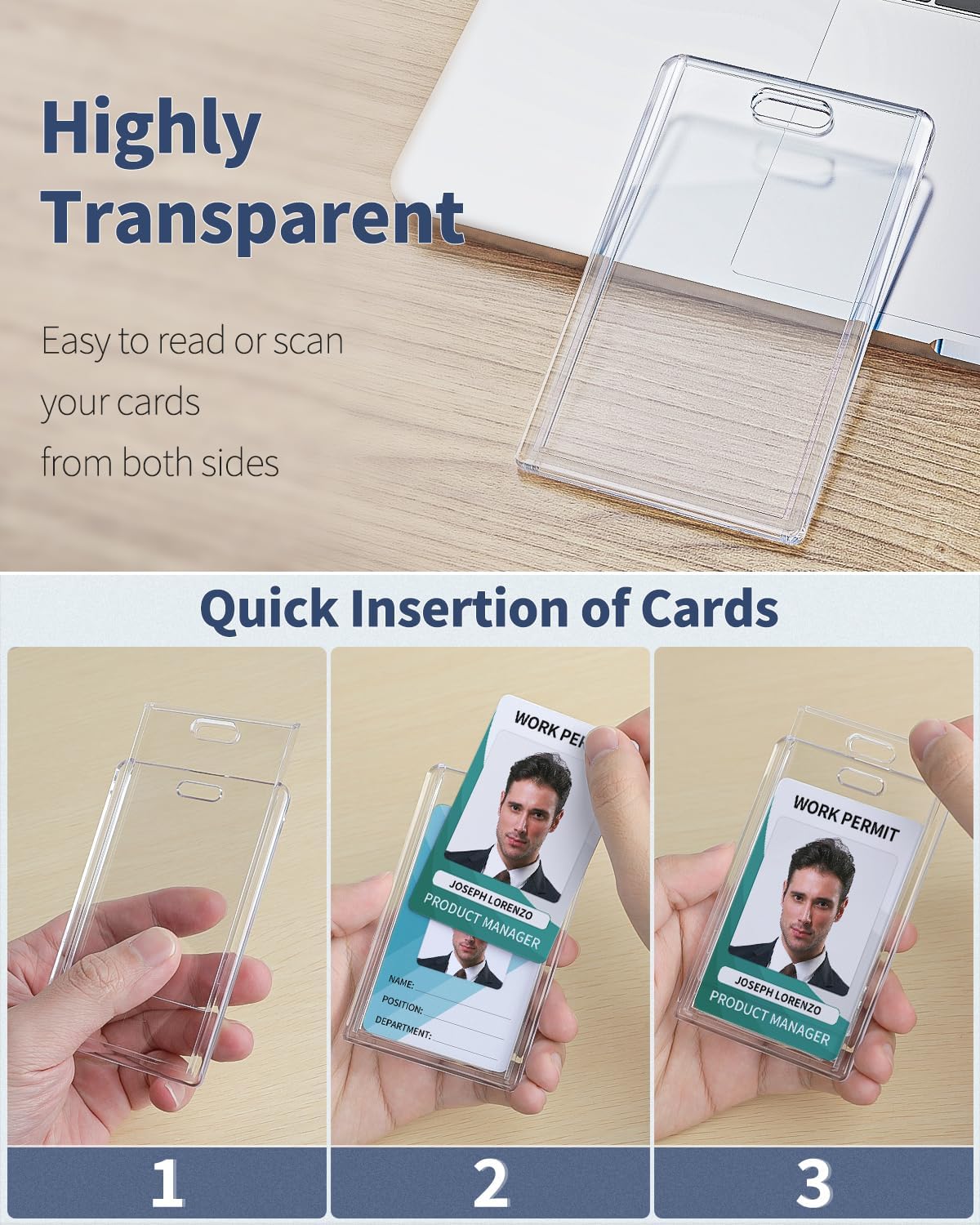 2 Pack Sliding Badge Holder Vertical Clear Card Case Hard Plastic Card Protector Pouch for Office School ID Card Credit Card Proximity Card Driver’s License Pass