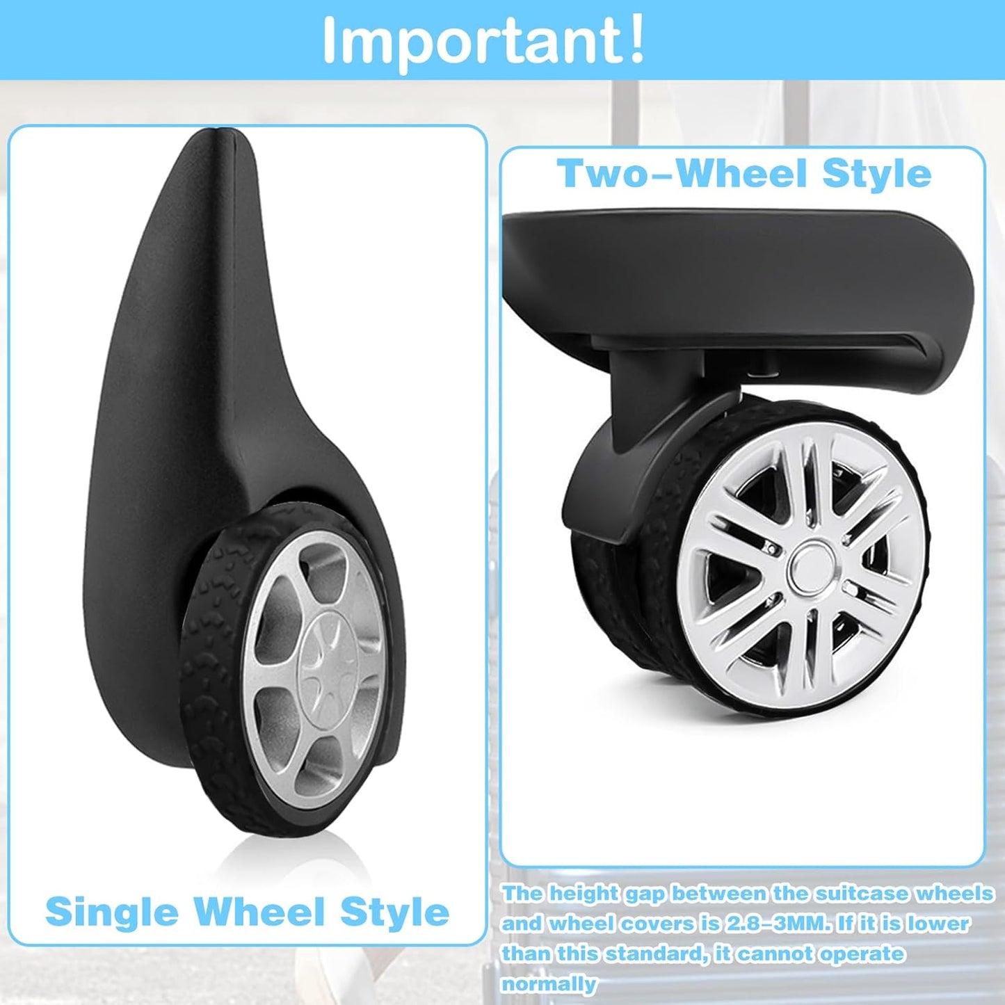 8Pcs Silicone Luggage Cover Protector - Silent Protection Suitcase Wheel Protection Covers (Black)
