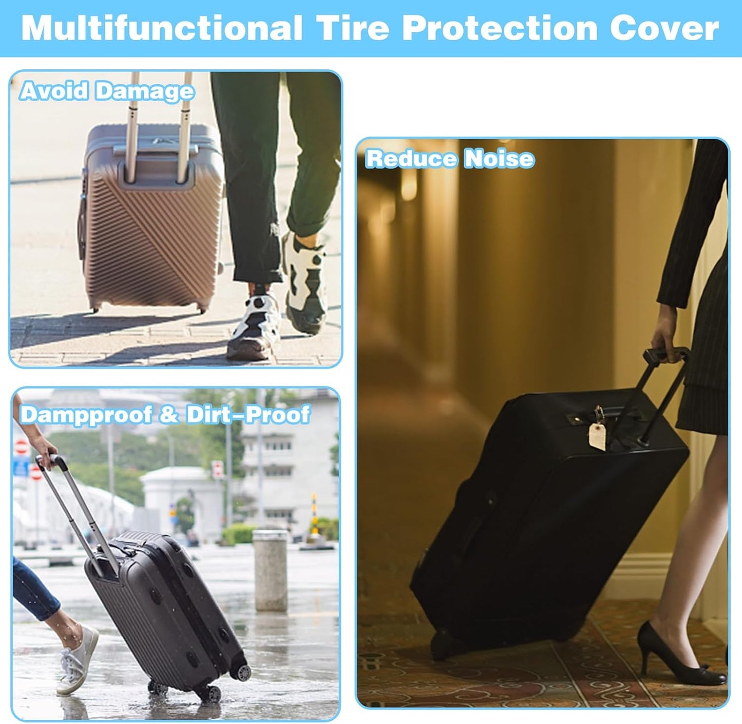 8Pcs Silicone Luggage Cover Protector - Silent Protection Suitcase Wheel Protection Covers (Black)