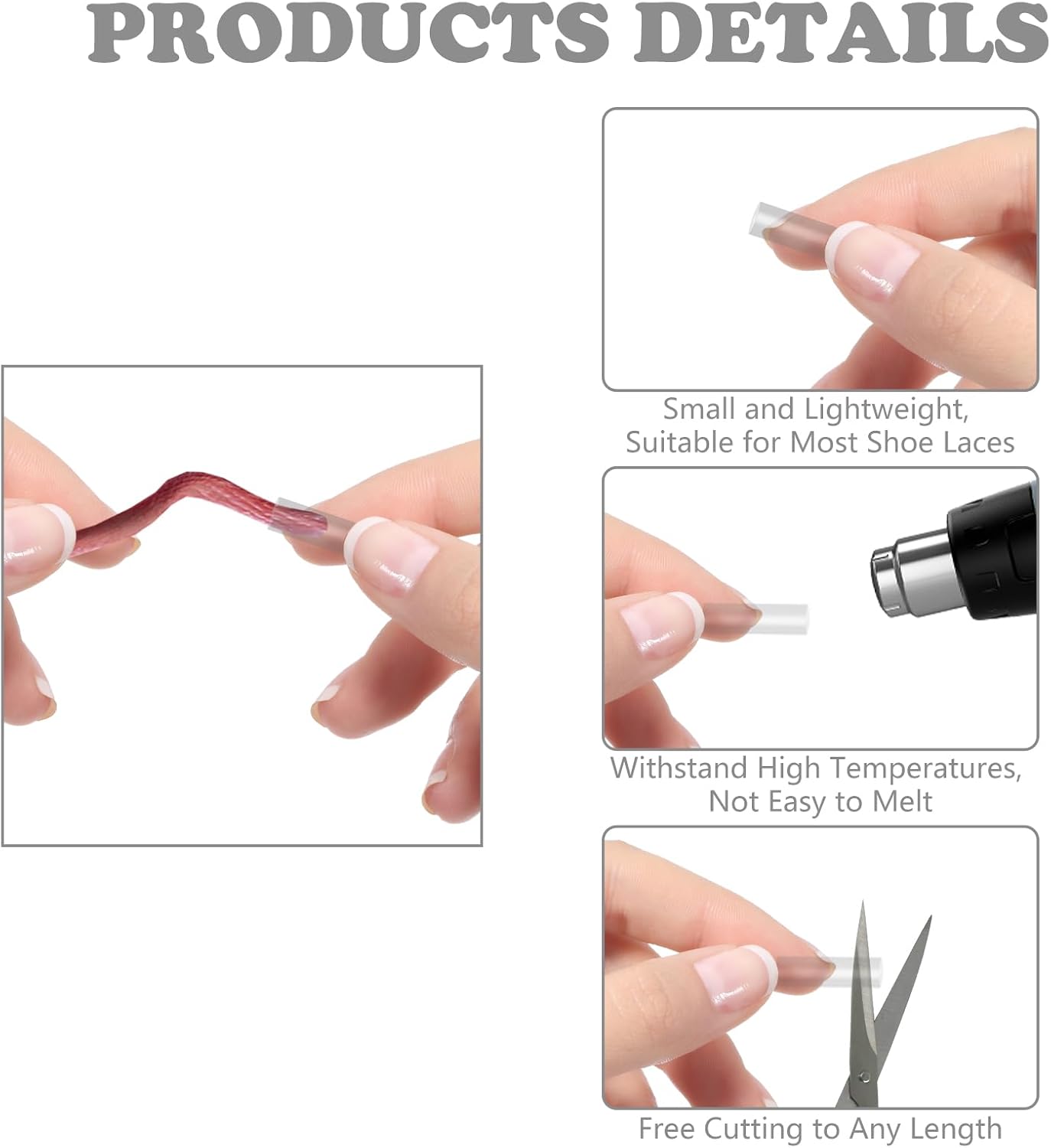 20Pcs Transparent Rope Head Sealing Heat Shrink Tubing Aglets for Shoelaces, Shoe Lace Ends Tips Rubber Shoe Laces, Shoelace Clips Rope Laces Used for DIY Shoelace Heads, Clothing Rope Heads