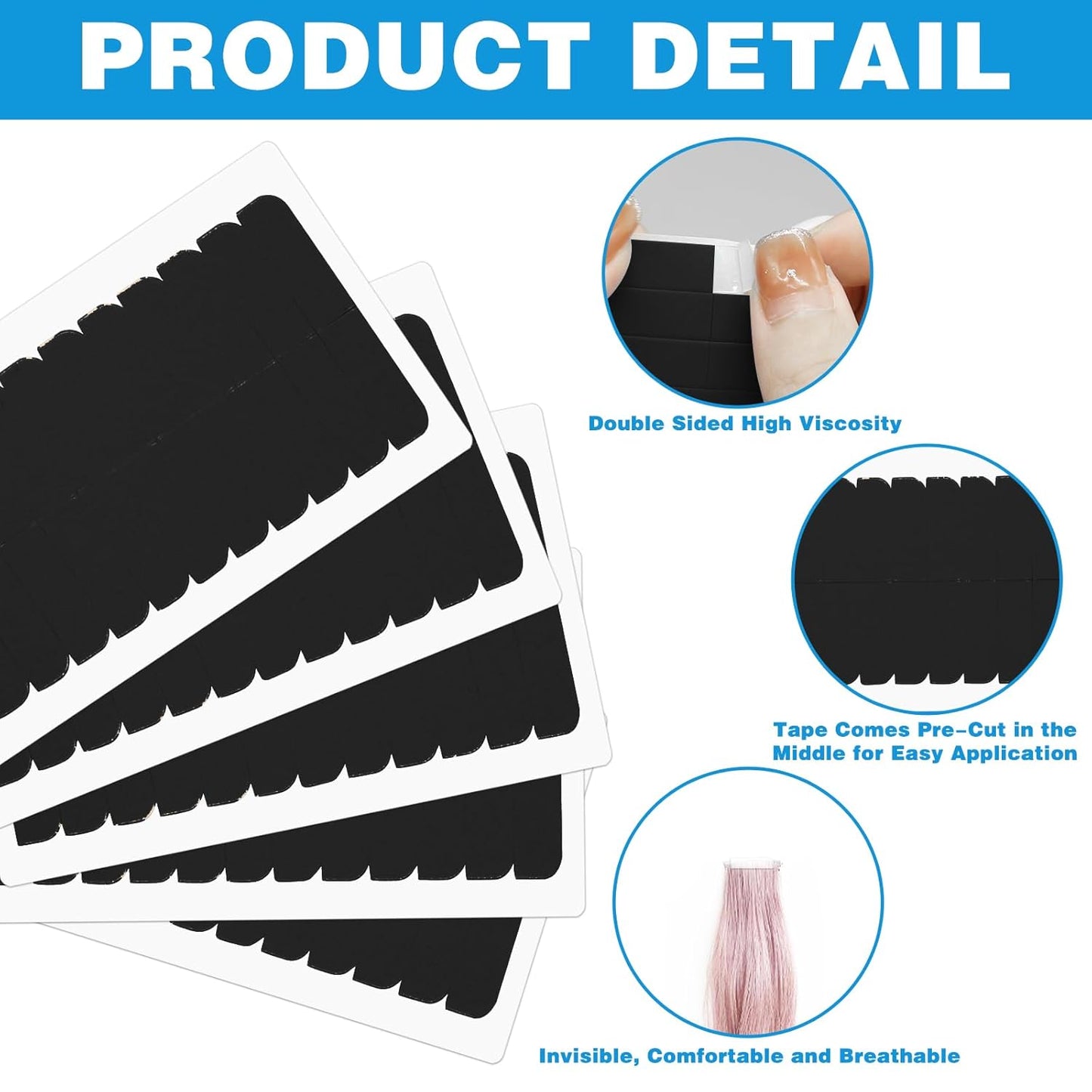 240Pcs Double Sided Hair Tape Human, Hair Extension Tape, Human Hair Tape Tabs Tape in Extension Replacement Tape Wig Tape, Adhesive Replacement Tape for Hair Extensions Wig Tape Beauty Tools(Black)