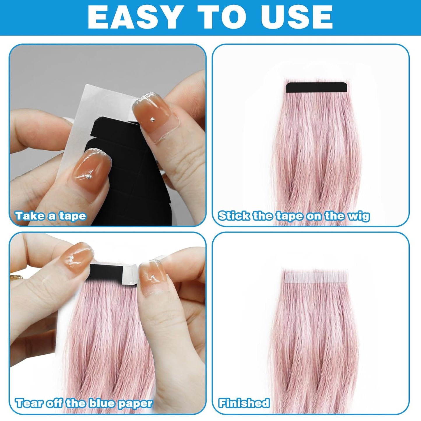 240Pcs Double Sided Hair Tape Human, Hair Extension Tape, Human Hair Tape Tabs Tape in Extension Replacement Tape Wig Tape, Adhesive Replacement Tape for Hair Extensions Wig Tape Beauty Tools(Black)