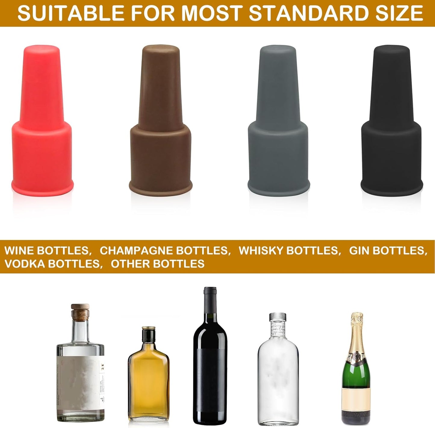 8Pcs Silicone Wine Stopper for Wine Bottles, Reusable Sparkling Wine Bottle Stopper, Silicone Wine Seal Stopper, Wine Bottle Cover Caps to Keep Wine Fresh, Beer Champagne Stopper Home Use(4 Colors)