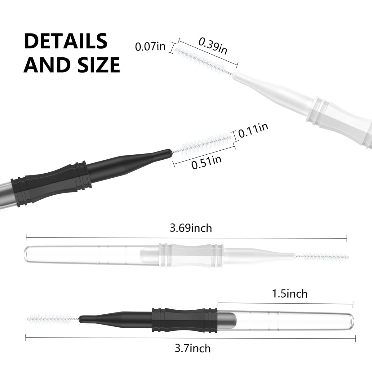20 Pcs Micro Eyebrow Brush With Cap,Eyebrow Spoolie Brush Micro Eyebrow Lamination Brush 2 Size Multifunctional Micro Spooly Lash Mascara Brush Comb for Eyelash Lift Extensions Brow Clean(White,Black)