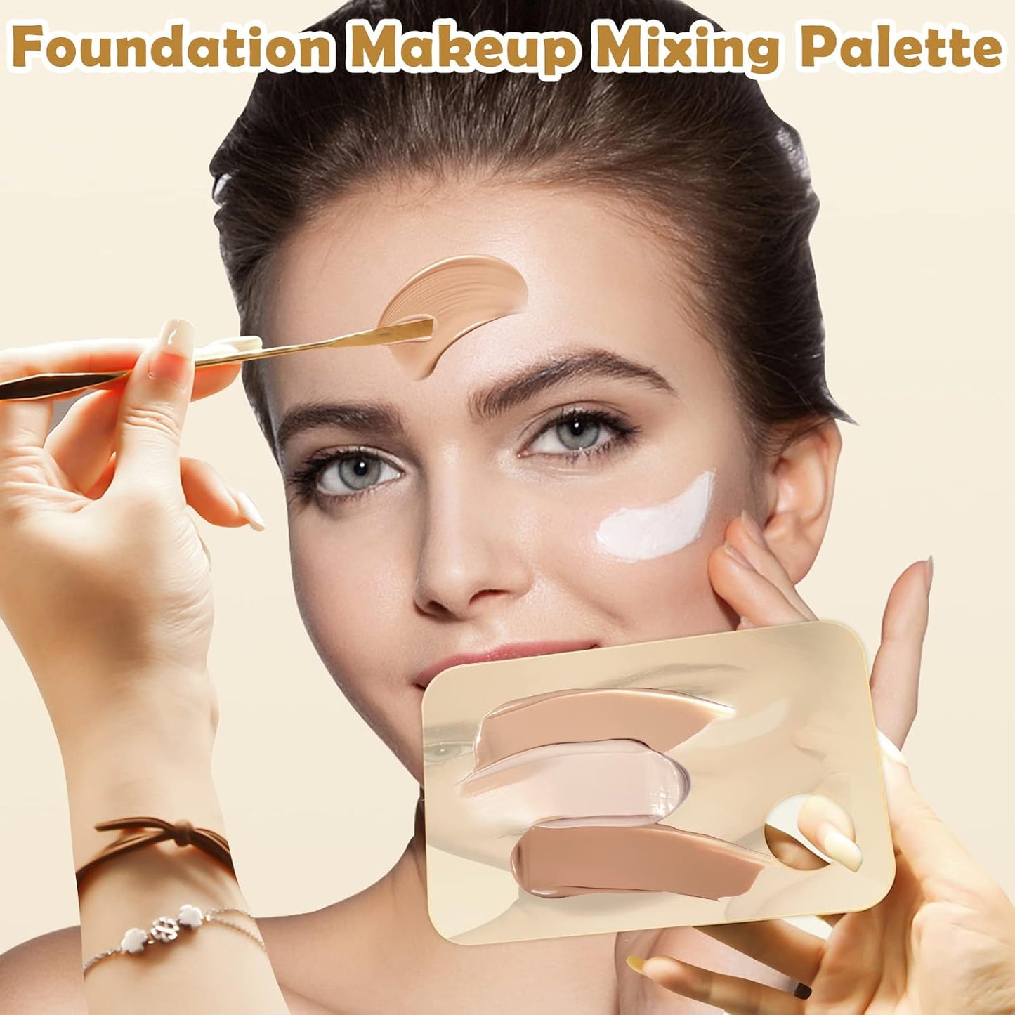 2Pcs Acrylic Makeup Mixing Palette with 2 Pcs Makeup Spatula, Gold Foundation Mixing Tray Cosmetic Palette Mixer for Foundation, Eyeshadow, Lipsticks, Nail Art