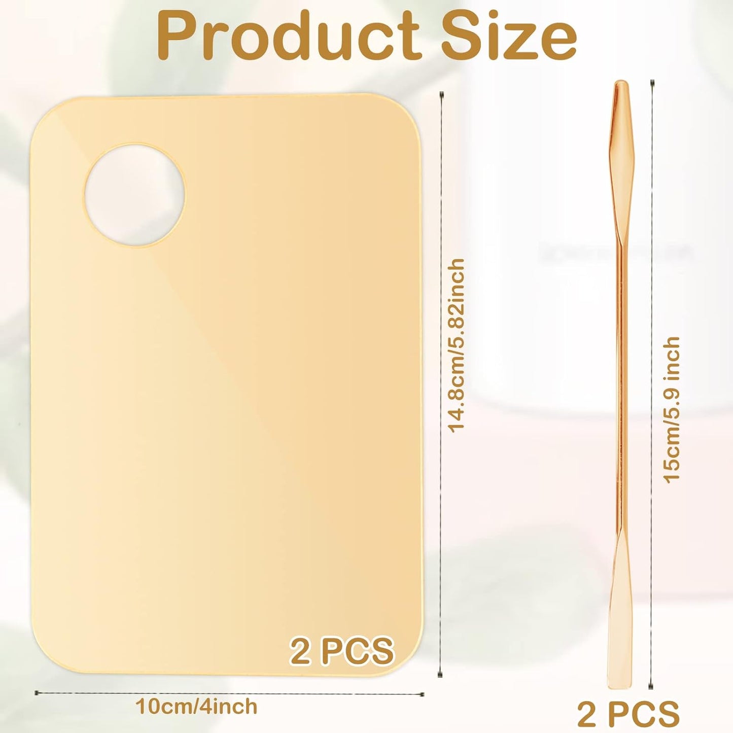 2Pcs Acrylic Makeup Mixing Palette with 2 Pcs Makeup Spatula, Gold Foundation Mixing Tray Cosmetic Palette Mixer for Foundation, Eyeshadow, Lipsticks, Nail Art