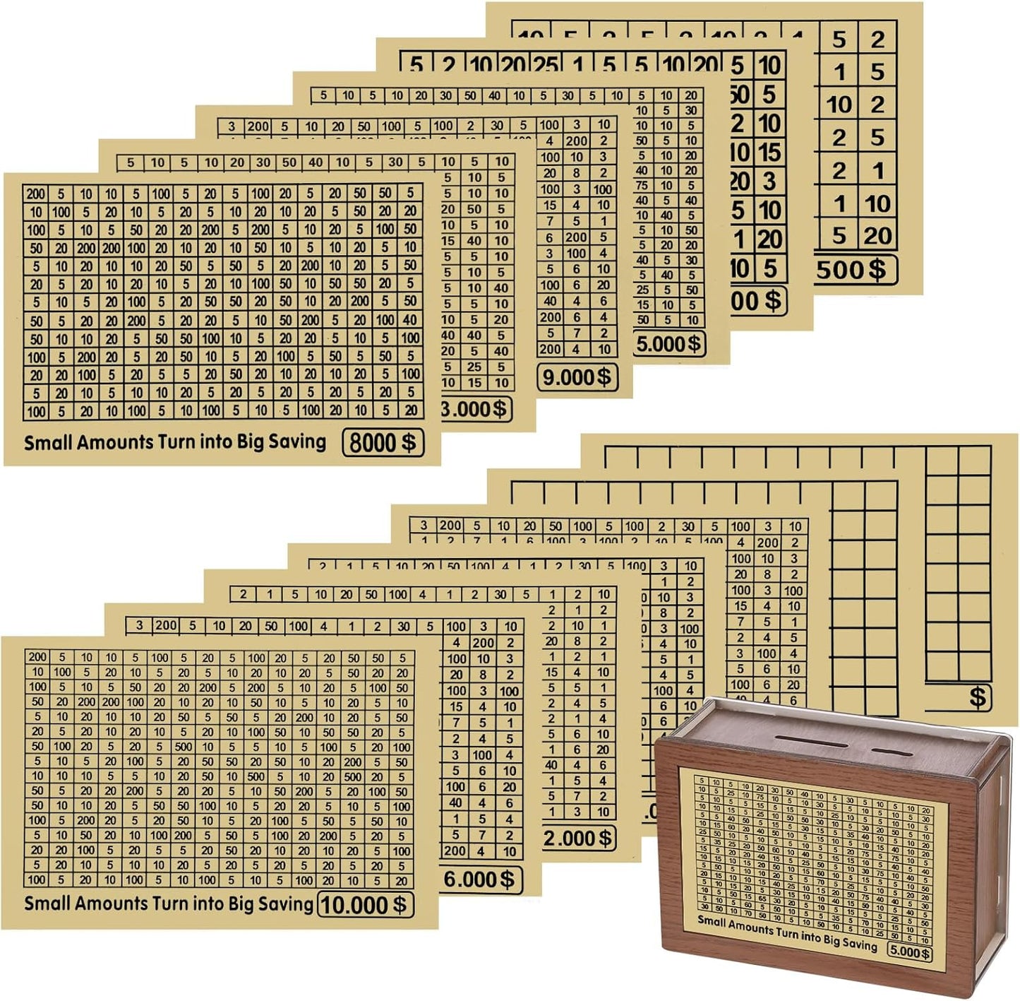 13Pcs Savings Box Accessory Strategy Table Sticker, Money Saving Challenge Supplies,Accessories for Cash, Challenge Money Box 10,000 Diverse Options