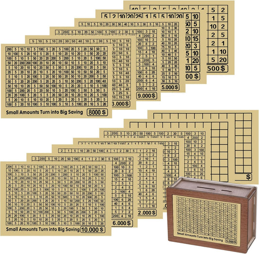 13Pcs Savings Box Accessory Strategy Table Sticker, Money Saving Challenge Supplies,Accessories for Cash, Challenge Money Box 10,000 Diverse Options