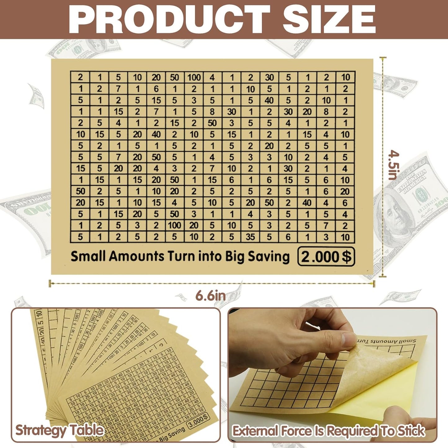 13Pcs Savings Box Accessory Strategy Table Sticker, Money Saving Challenge Supplies,Accessories for Cash, Challenge Money Box 10,000 Diverse Options