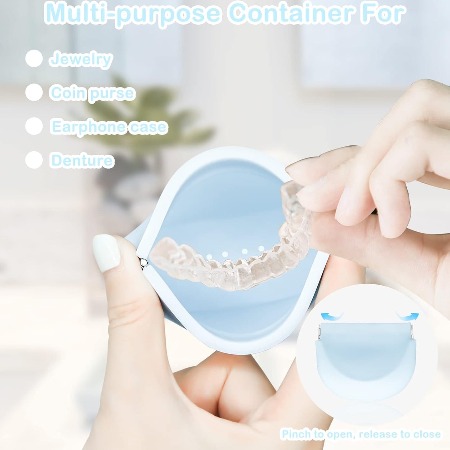 Silicone Retainer Case, Denture Case Retainer Holder with Vent Holes, Portable Retainer Cleaner Case for Women Men Kids Boys Girls, Mouth Guard Aligner Case Dental Retainer Container Case (Light Blue)